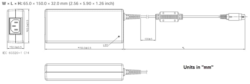 Mechanical Drawing - Delta Electronics MEA-160A Medical Adapters